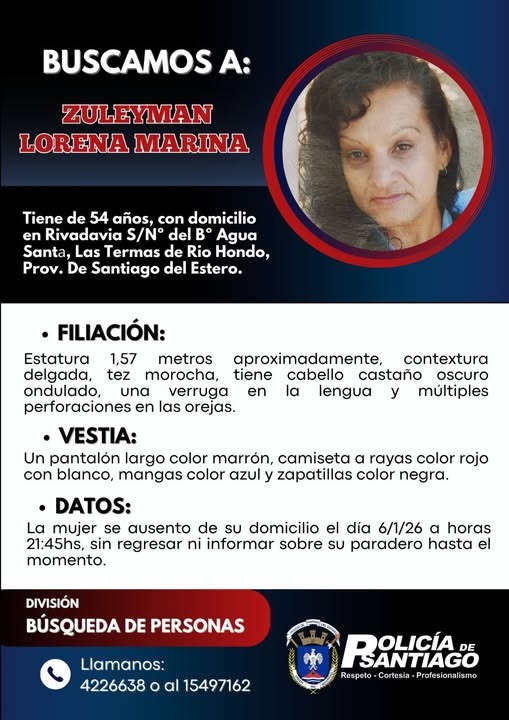 Desaparecida en Las Termas: buscan a una mujer de 54 años