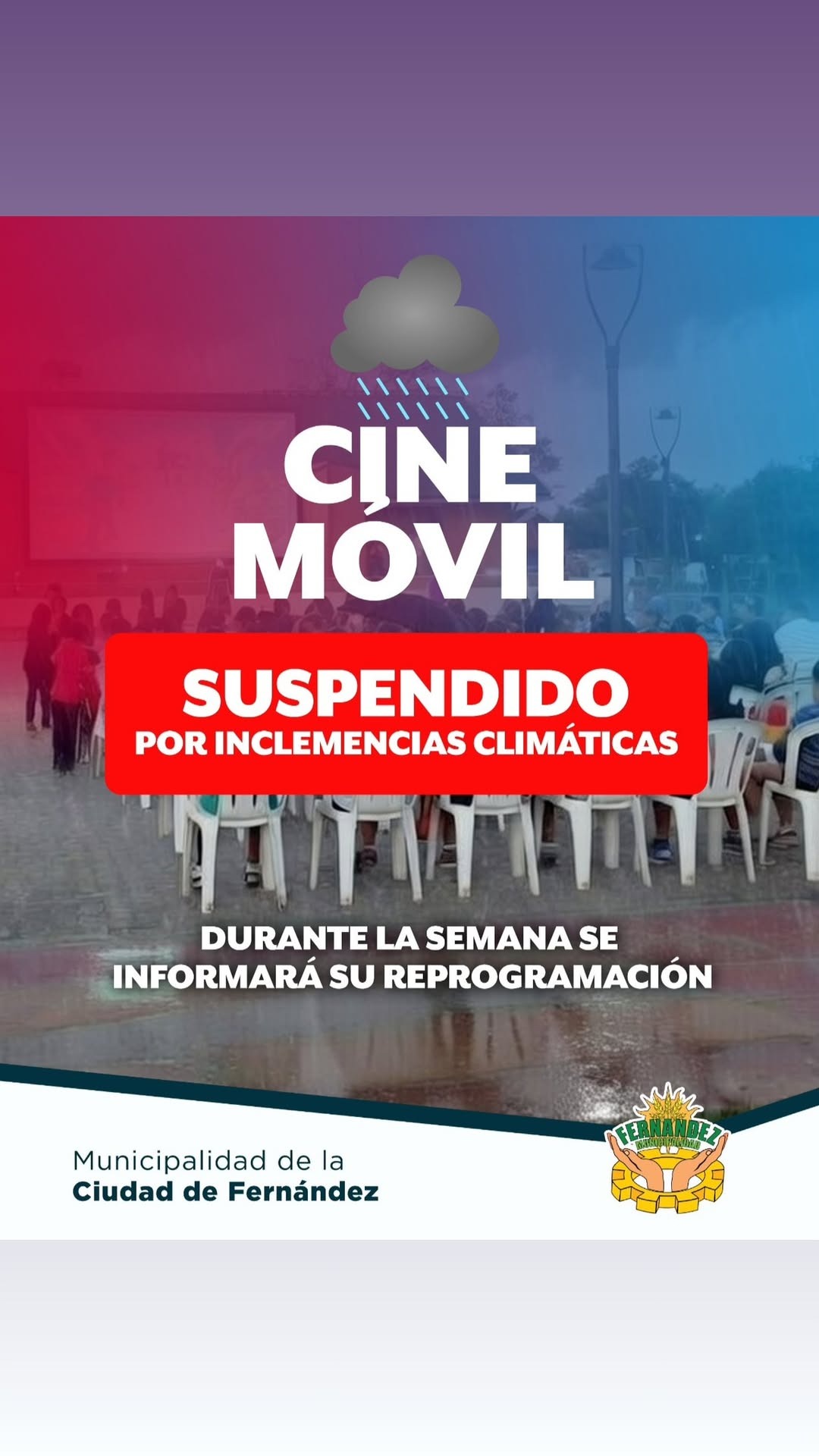 El mal tiempo obliga a postergar la función del "Cine Móvil" en Fernández