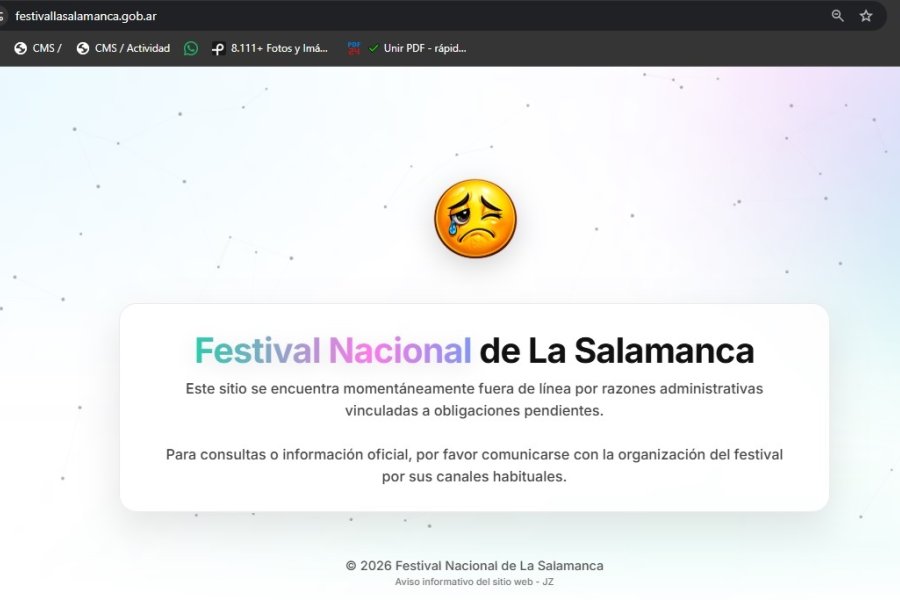 Dieron de baja la página del Festival de la Salamanca por falta de pago
