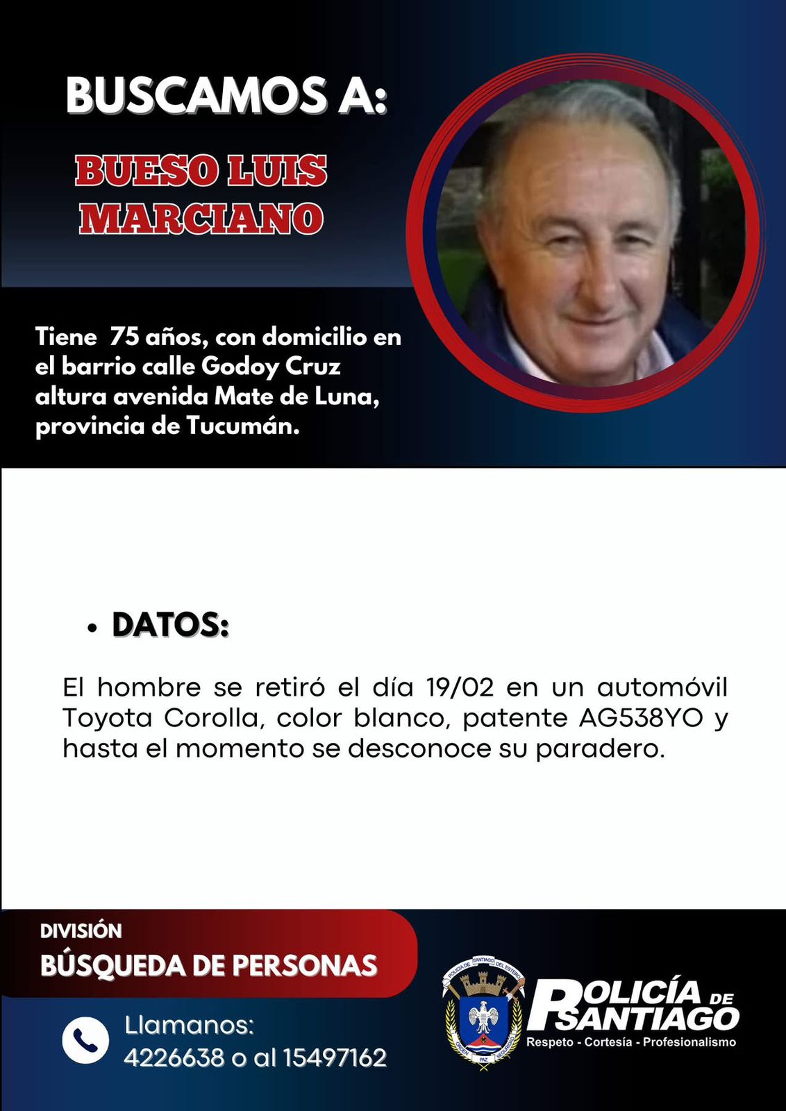 Buscan intensamente a un hombre de 75 años desaparecido en Tucumán