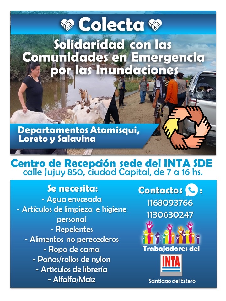 Trabajadores del INTA Santiago impulsan iniciativa solidaria para asistir a familias afectadas por inundaciones